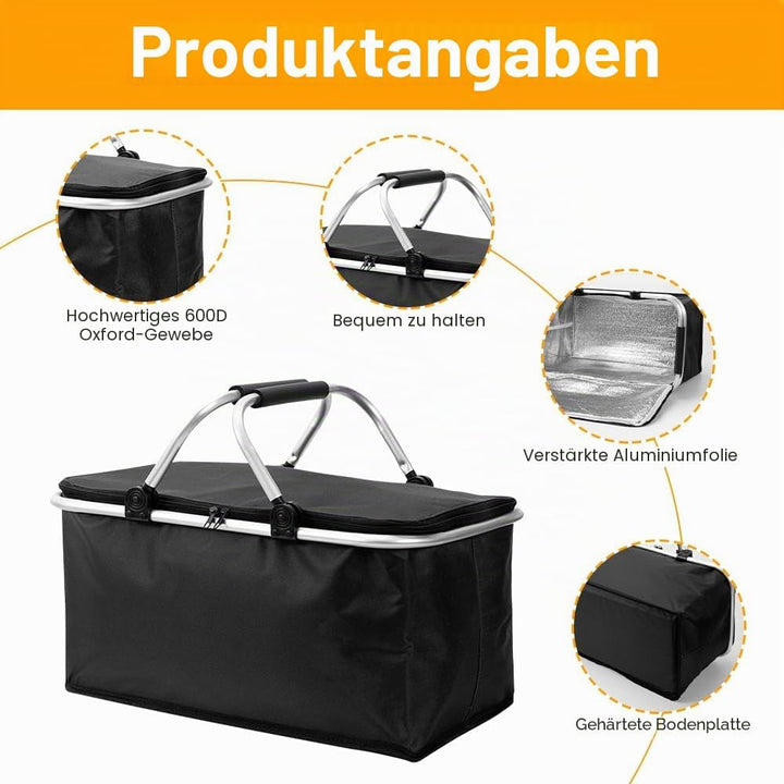 30L Einkaufskorb Faltbar, Gross Picknickkorb Mit Gepolsterten Griffen, Tragekorb Einkaufskorb Kühlta