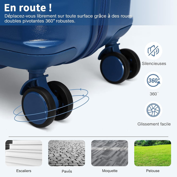 British Traveller Reisekoffer Set Handgepäck Koffer Trolleys Hartschalenkoffer ABS+PC mit 4 Spinnerr