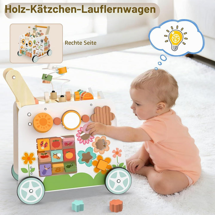 Lauflernwagen Holz Montessori 16-in-1 ab 1 Jahr, Motorikwürfel