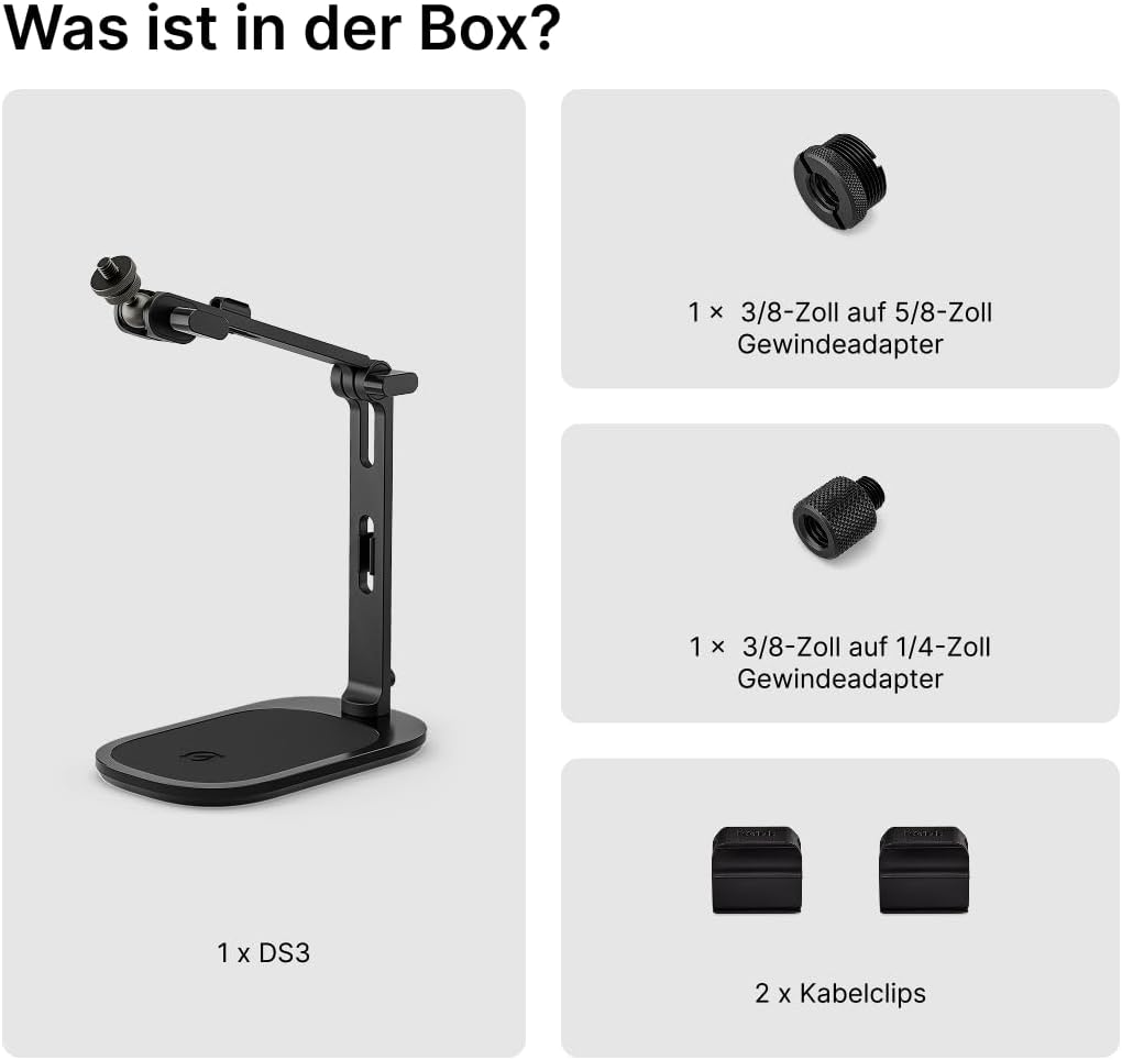 RØDE DS3 Desktop Studio Arm mit gewichtetem Boden, präzisem Kugelkopf, universeller 1/4" und 5/8" Ha