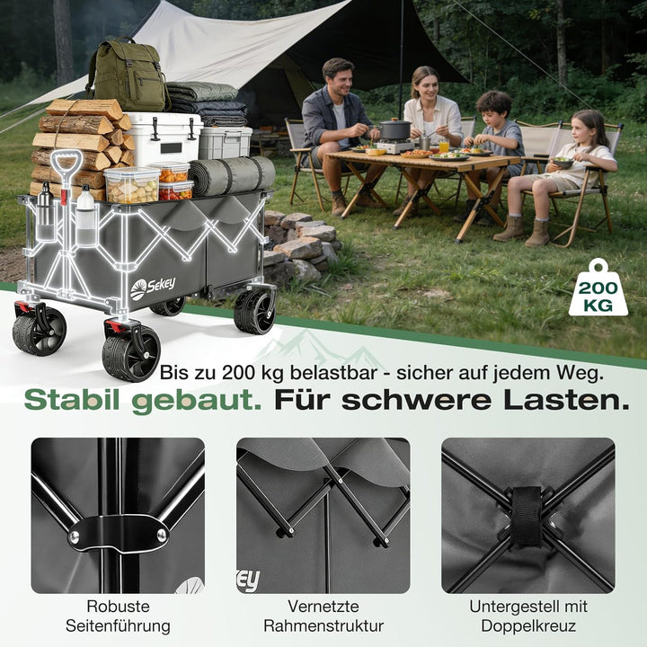 Sekey XXL Plus Bollerwagen Faltbar 200L 200KG Belastbar, Faltbollerwagen mit Extra Breite 17x10 cm A
