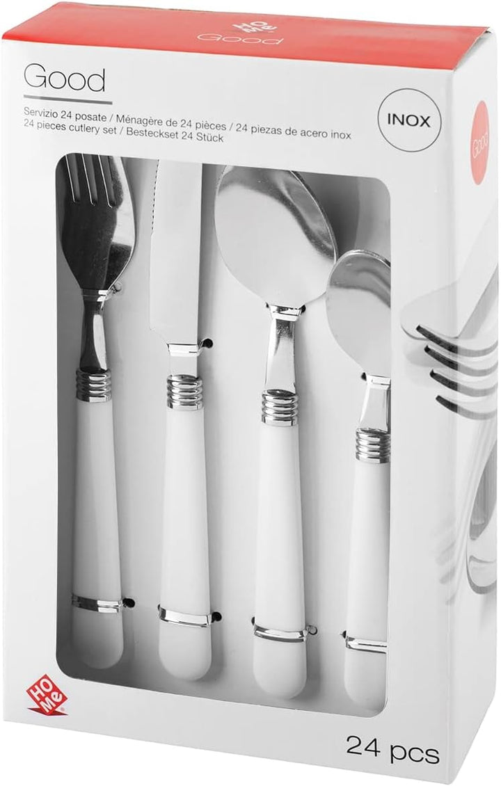 Home 756467 Besteckset 24-teilig, Edelstahl, weisser Griff, Stahl Kunststoff