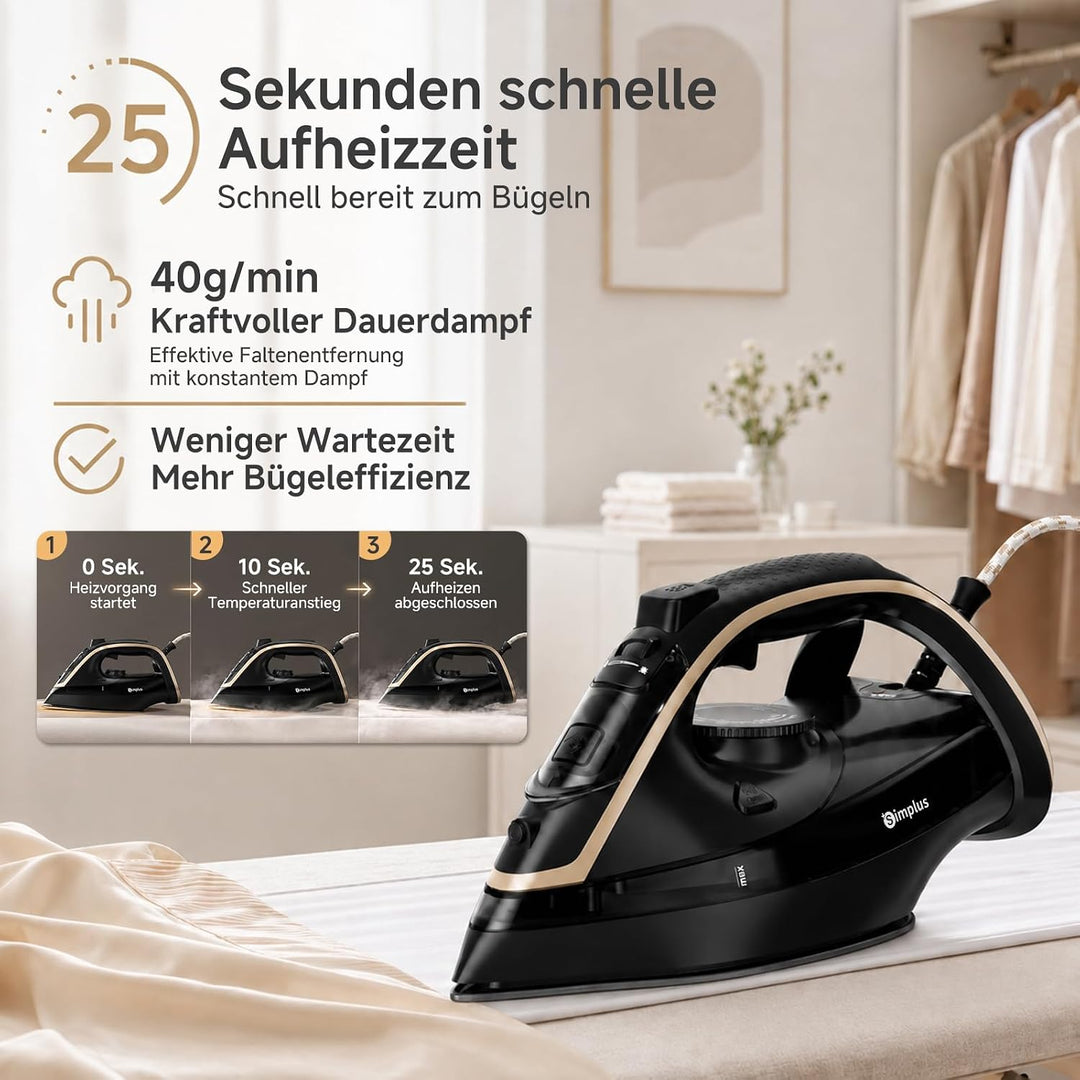 SIMPLUS Dampfbügeleisen 2200 W, Bügeleisen mit starkem Dampfstoss, 25 Sek. Aufheizzeit, 450 ml Wasse