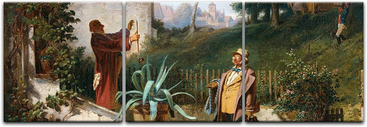 Bilderdepot24 Bild auf Leinwand | Carl Spitzweg Jugendfreunde in 90x30 cm mehrteilig als Panorama Wa