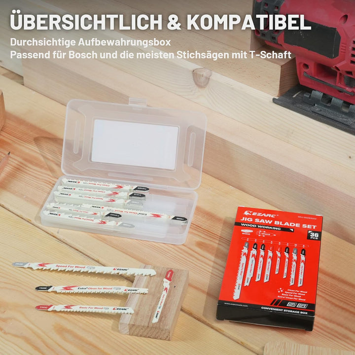 EZARC 36tlg Stichsägeblätter Set Für Holz, T Schaft Stichsägeblätter Und Aufbewahrungskoffer, Mit Ve