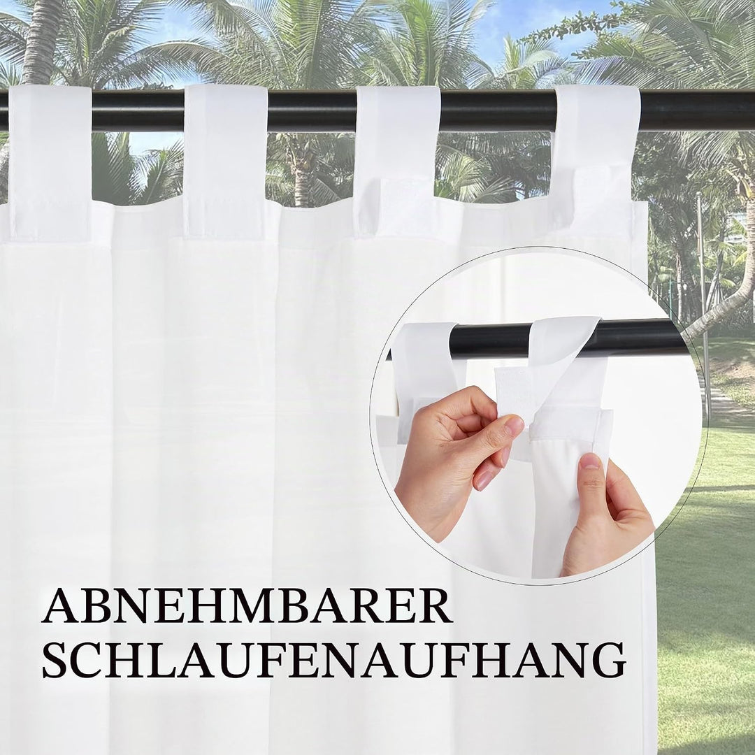 PONY DANCE Outdoor Gardinen Halbtransparent Outdoorvorhänge mit Klett-Schlaufen für Terrasse &amp; Pavil