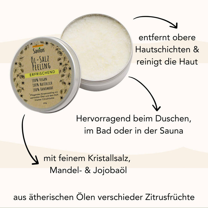 Savion Pflegendes Öl-Salz-Peeling mit Zitrusnoten | Tiefengereinigte &amp; weiche Haut | Mandel &amp; Jojoba