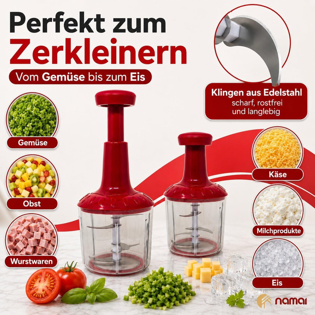 NAMAI – Zwiebelhacker Mit 5 Klingen, 2 Behältern und Mixer