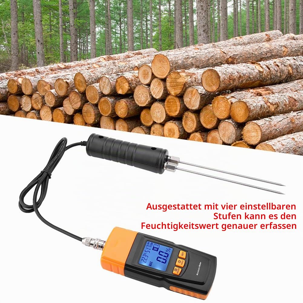 Feuchtigkeitsmessgerät Holzfeuchtemessgerät Pin-Typ LCD-Display Digital Einstellbare Temperatur Luft