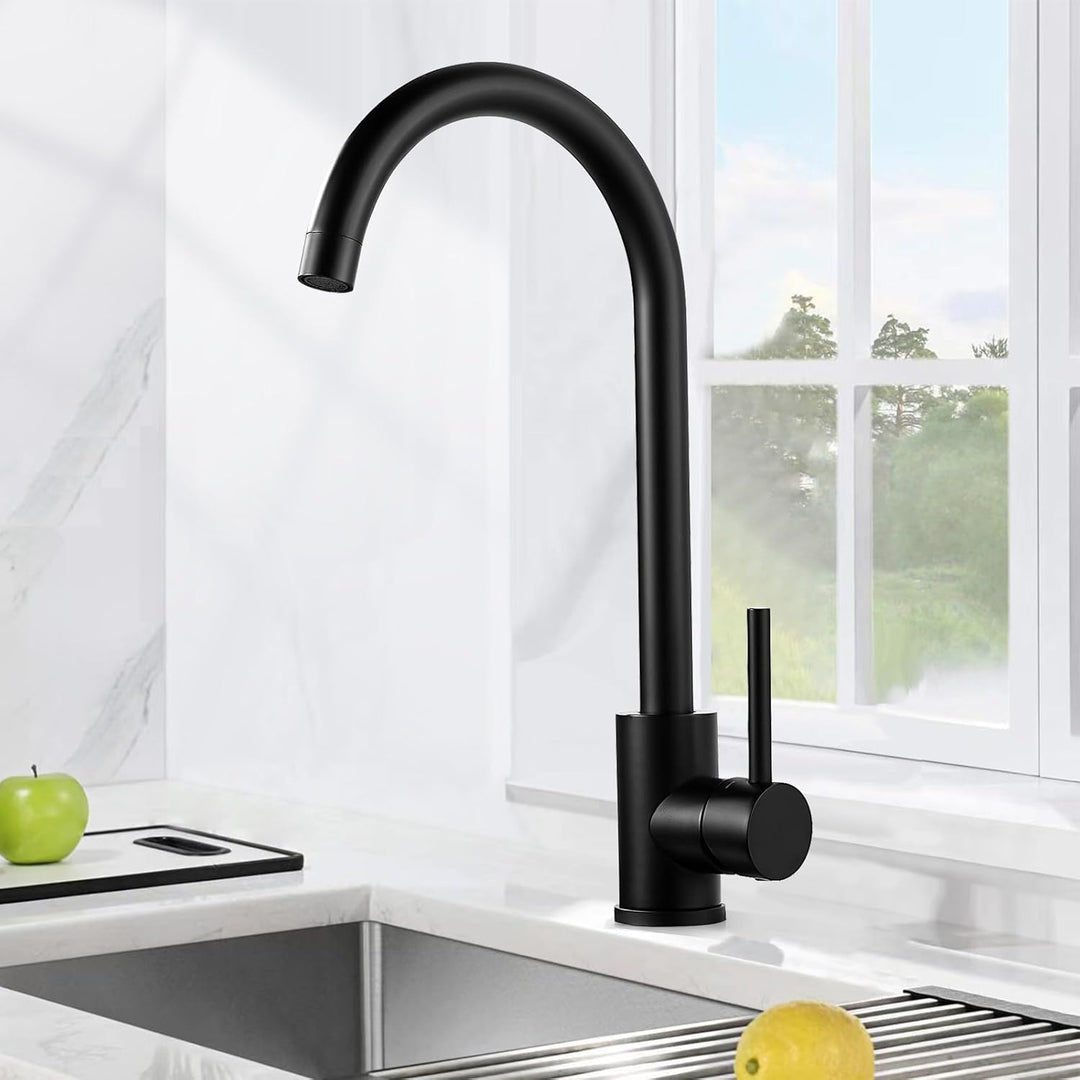 Wasserhahn Küche Schwarz, Küchenarmatur Mischbatterie Küche mit Hohem Auslauf, 360° Drehung Armatur