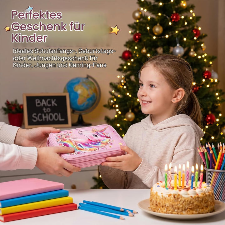 Federmäppchen Mädchen,Spiel Federmäppchen 3 Fächer,Geschenk zur Einschulung Federtasche Mädchen, Fed