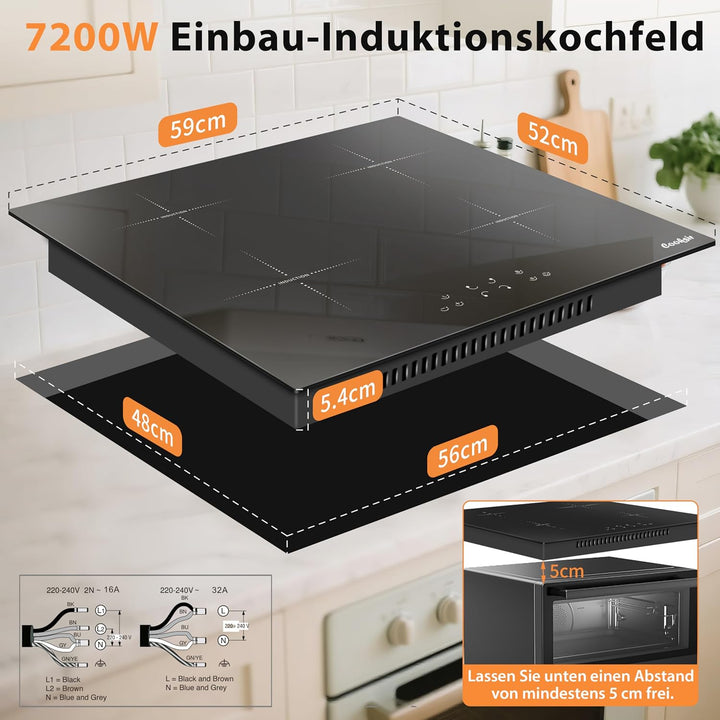 Induktionskochfeld 4 Platten, Kochfeld Einbau 60CM, 7200W 60 Cm Touch 60CM, 60 Cm Touch 60CM