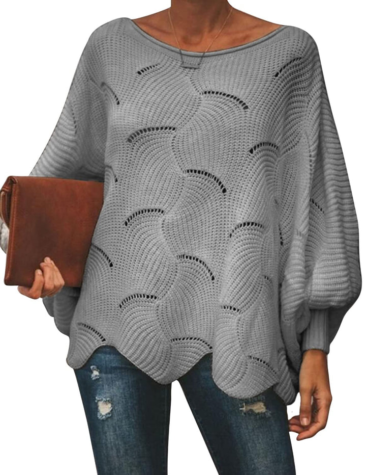 QUNERY Strickpullover Damen Winterpullover Knitted Rundhals Lose Pulli Damen Oversize Fledermausärme