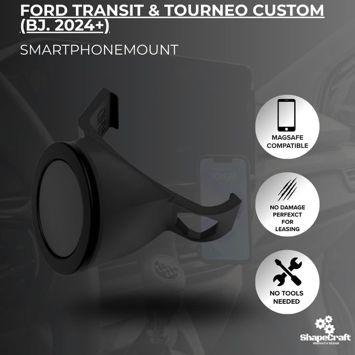 Handyhalterung für Ford Transit &amp; Tourneo Custom (ab 2024) – Fahrzeugspezifischer Clip für 13" Displ