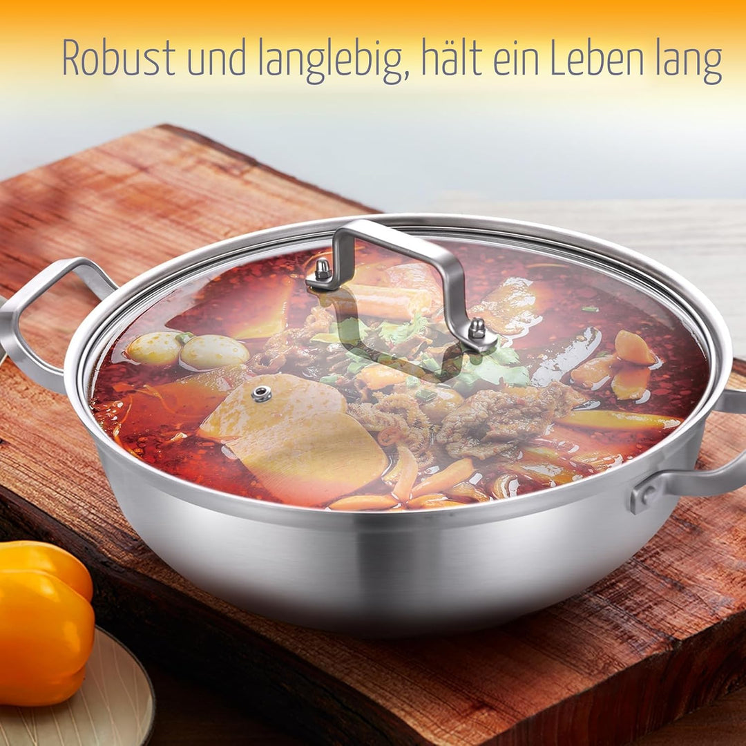 Edelstahltopf 35 cm,6.5L,Grosse Edelstahlkochgeschirr – Stark Robuste Suppe Topf,Dreischicht-Boden &amp;