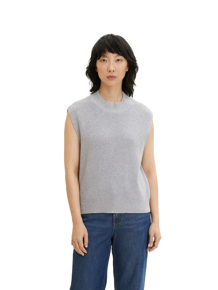 TOM TAILOR Damen Pullunder mit Rollkragen XXL 30282 - Concrete Grey Melange, XXL 30282 - Concrete Gr