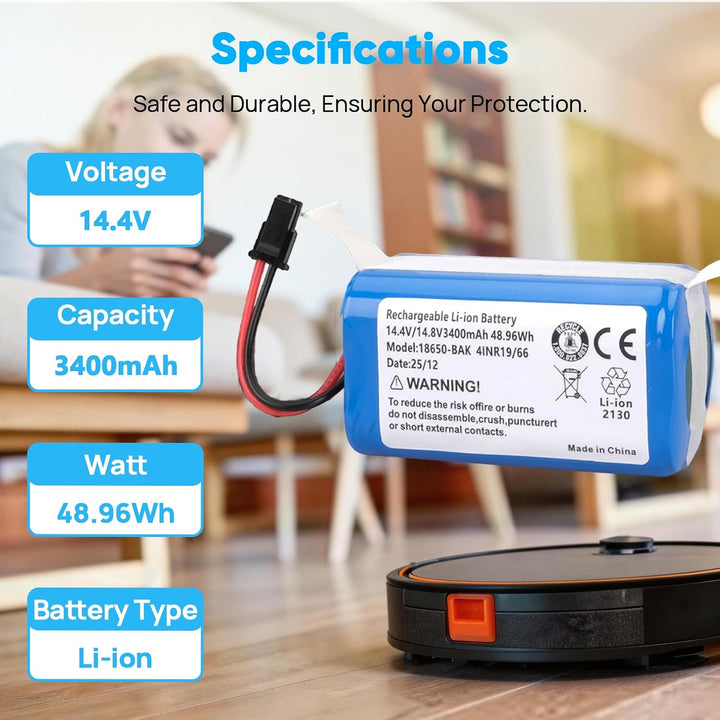 3400mAh 14,4V Akku kompatibel mit Kyvol Cybovac L20 E20 E30 E31, Coredy R750 G800 G850, Laresar Gran