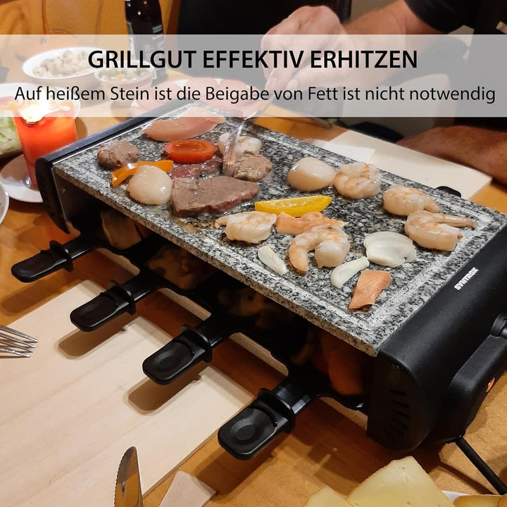 Syntrox Germany Raclette Liestal, 8 Personen, 8 Pfännchen, 4 Grillplatten/heisser Stein, antihaftbes