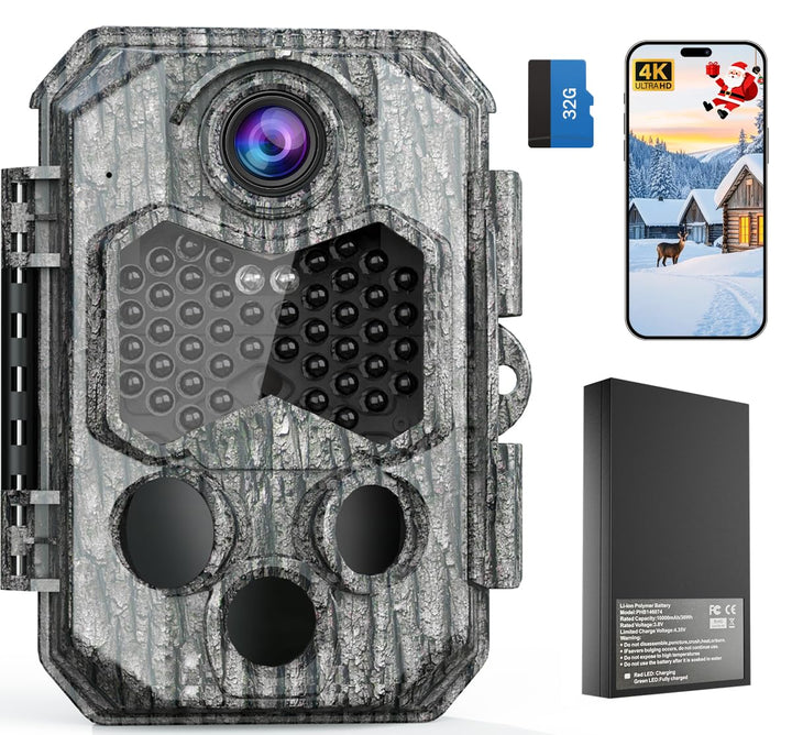 Wildkamera, Video 4K H.264 60MP mit 10000mAh Akku