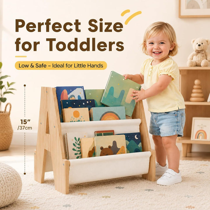 Bücherregal Kinder doppelseitig, Kinder Bücherregal Holz A-Form, Kinderregal im Montessori Stil mit