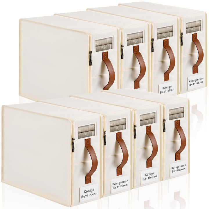 Bettwäsche-Organizer 8er Pack – Insektendichte Aufbewahrungsbox mit Reissverschluss, Etikett, Griff,