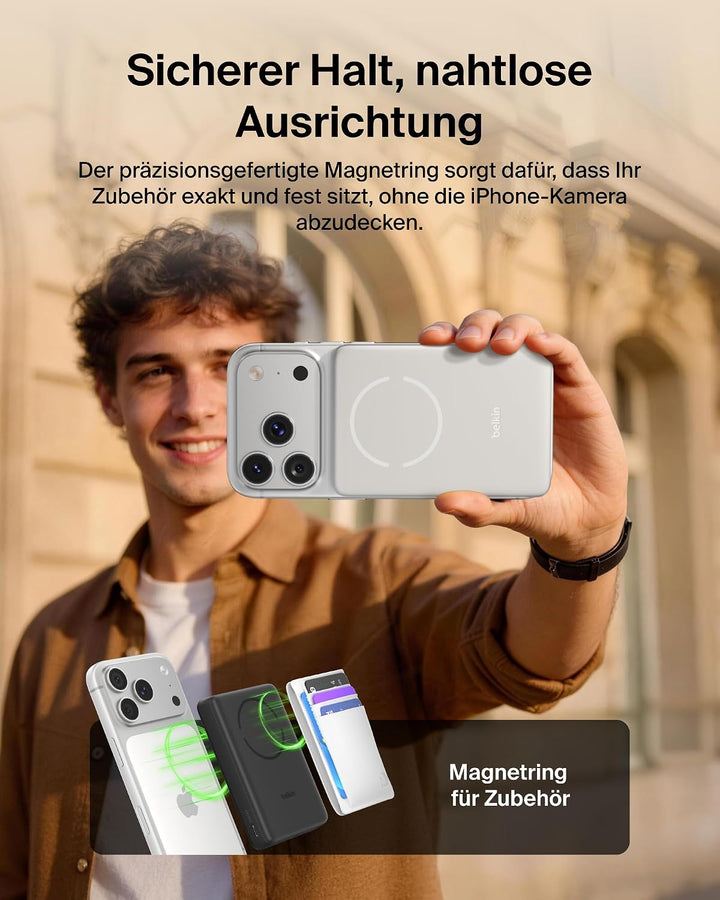 Belkin BoostCharge 10000mAh Magnetische Power Bank mit Magnetring – Beige Sandfarben, Sandfarben
