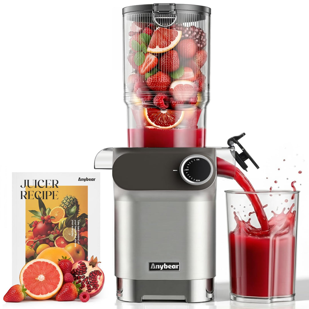 Anybear Entsafter 200W Slow Juicer, 110mm grossem Einfüllschacht, Rezepte