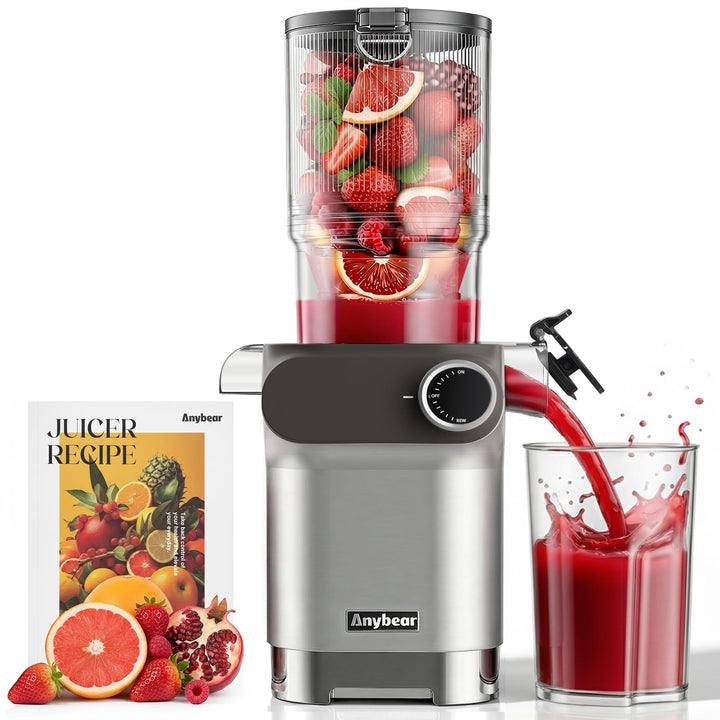 Anybear Entsafter 200W Slow Juicer, 110mm grossem Einfüllschacht, Rezepte