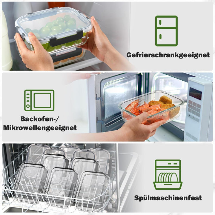 YASHE Glasbehälter mit Deckel, 10 Teile Stapelbar &amp; Luftdicht Meal Prep Boxen Glas für Spülmaschine,