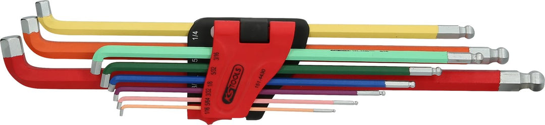 KS Tools 151.4430 Kugelkopf-Innensechskant-Winkelstiftschlüssel-Satz, 108° abgewinkelt, 9-tlg. Zoll