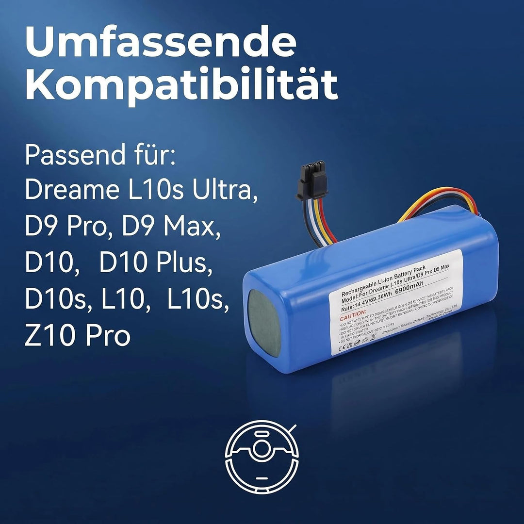 14,4V 6900mAh Ersatzakku für Dreame L10s Ultra L10 D10 D10s Z10 Pro/Ultra/Plus, für Dreame D9 F9 Max