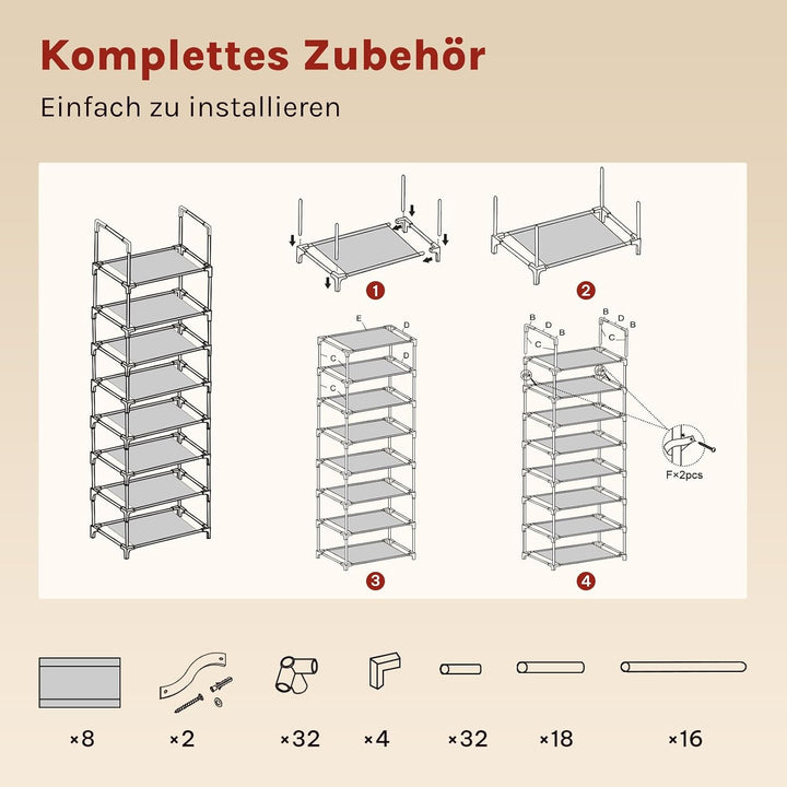 WOLTU Schuhregal 8 Ebenen Vliesstoff Schuhablage Metallgestell Schuhständer abnehmbare Ablage für 24