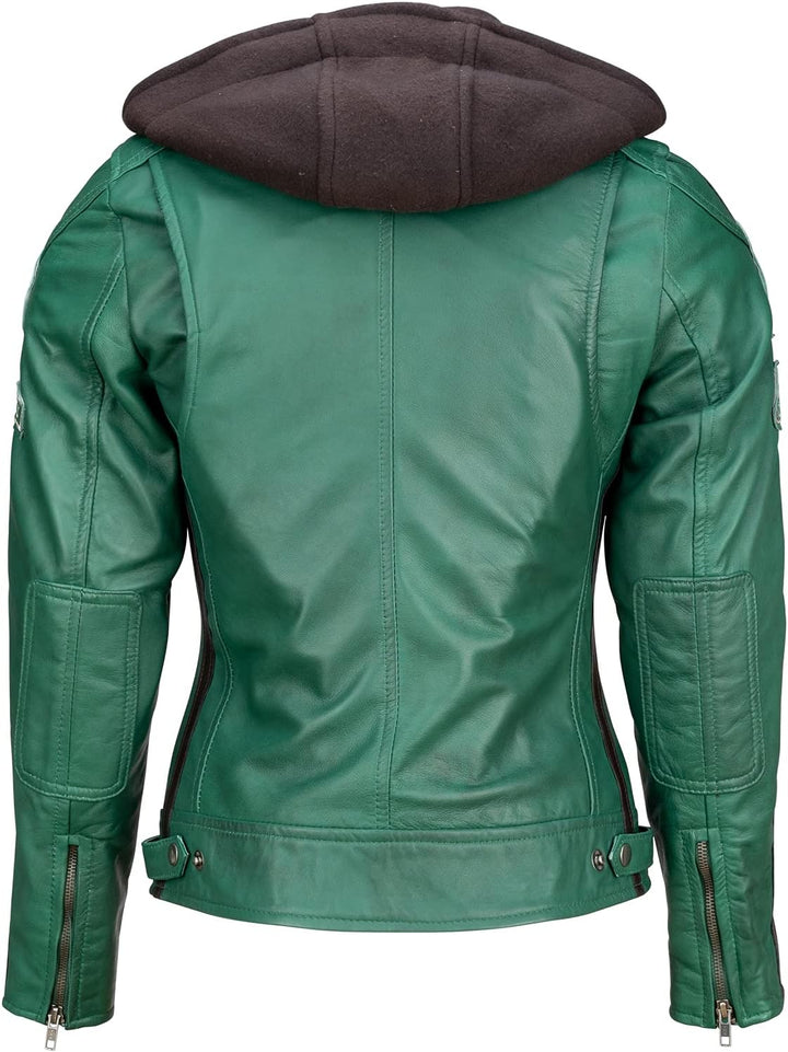 URBAN 5884 Motorradjacke Damen Mit Protektoren, Damenjacke aus Lammleder, Protektoren für Rücken, Sc