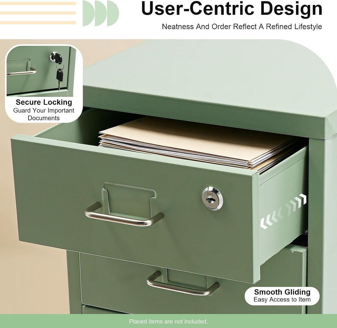 Aktenschrank Abschliessbar, Mobiler Aktenschrank für Büro (Grün), Grün