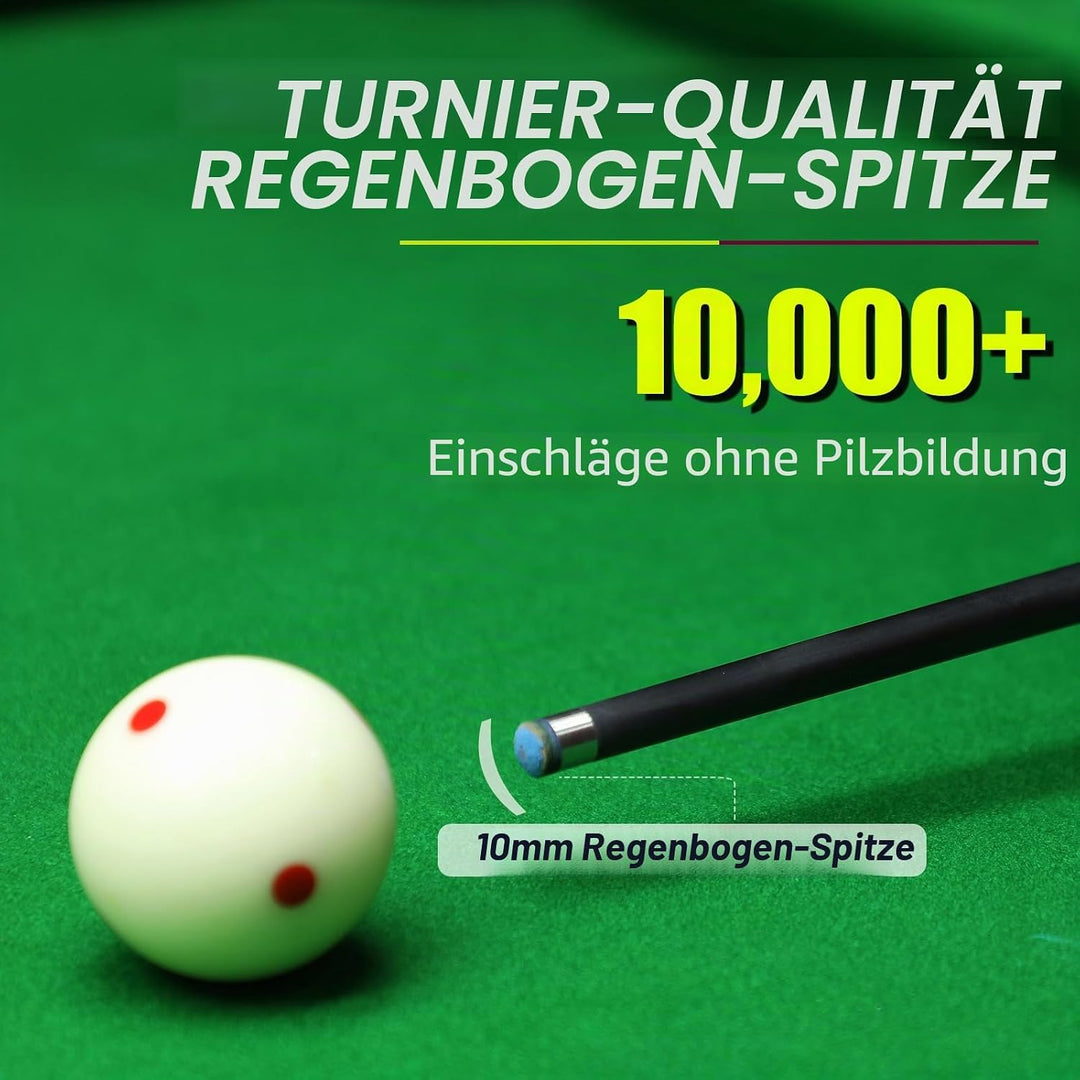 Billardqueue-Stick aus Karbonfaser, 553 ml, professionelle 10 mm Regenbogenspitze, inklusive Queueet