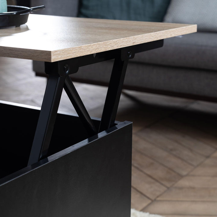 Happy Garden Couchtisch mit hochklappbarer Platte Schwarz und Holz Hedda