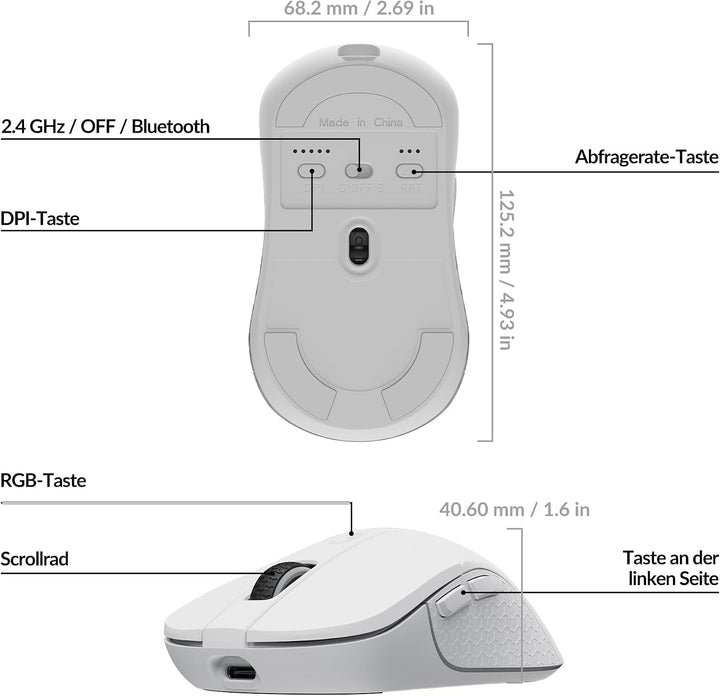 Keychron M3 programmierbare kabellose Maus, 2,4 GHz/Bluetooth 5.1/USB-C-Anschluss, 26000 DPI, PAW339