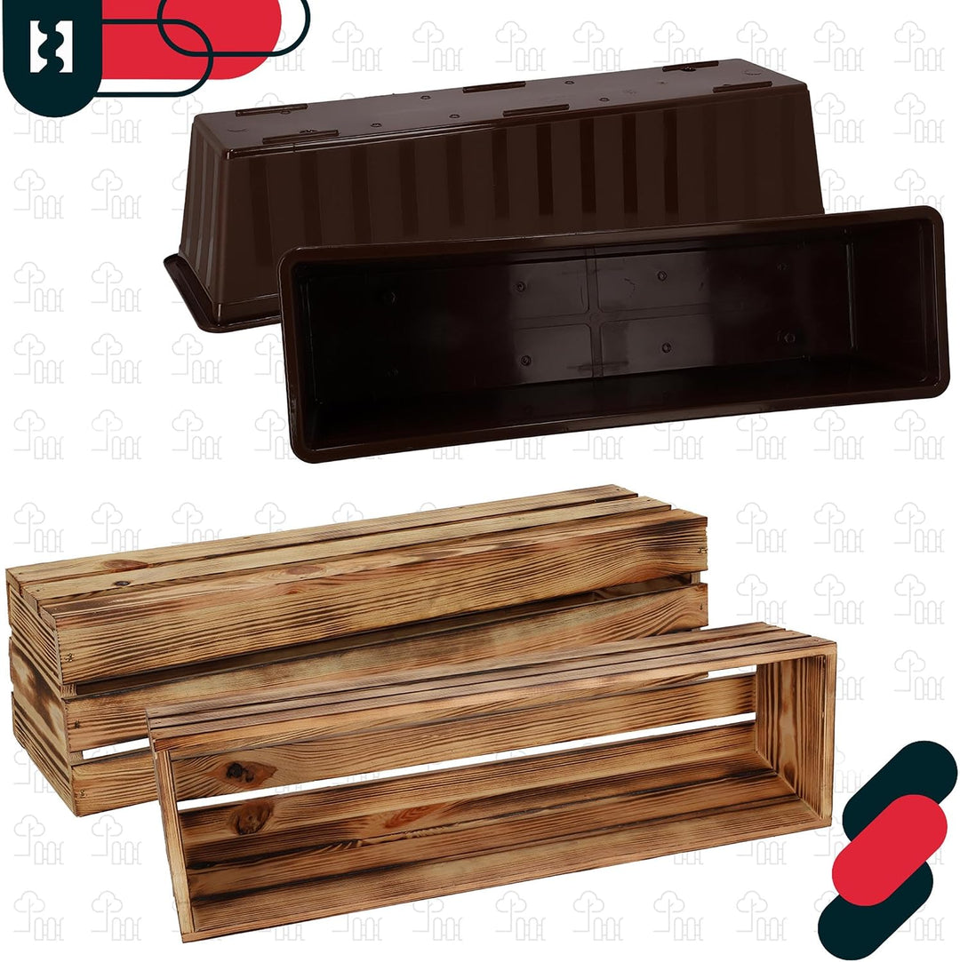 KOTARBAU® Blumenkasten für Balkon, Balkonkasten mit Kunststoffeinsatz 60 x 18 x 15 cm 3er Set Rustik