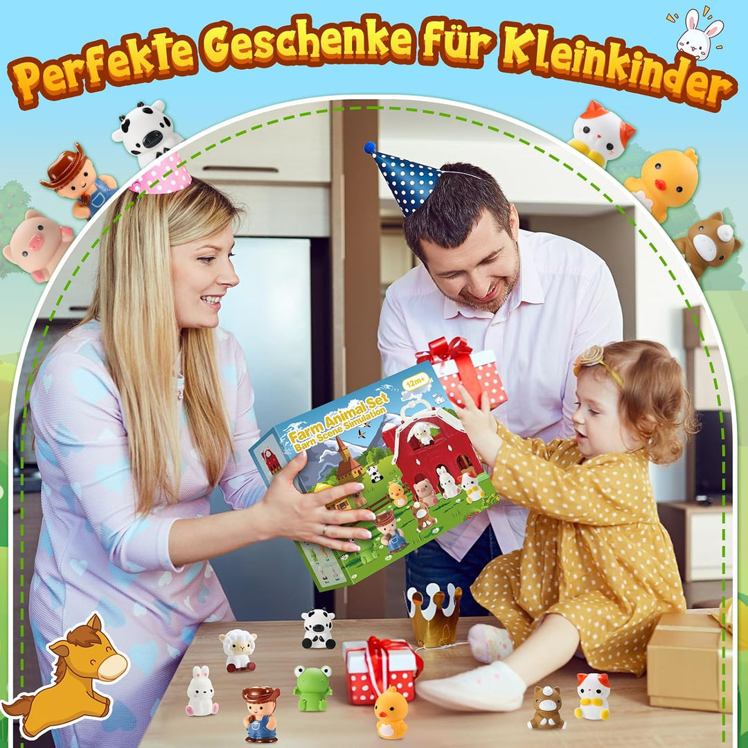 HappyKidsClub Montessori Bauernhof Spielzeug ab 1-4 Jahre, Aufklappbare Scheune Spielhaus für Kleink