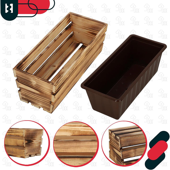 KOTARBAU® Blumenkasten für Balkon, Balkonkasten mit Kunststoffeinsatz 40 x 18 x 15 cm 3er Set Rustik