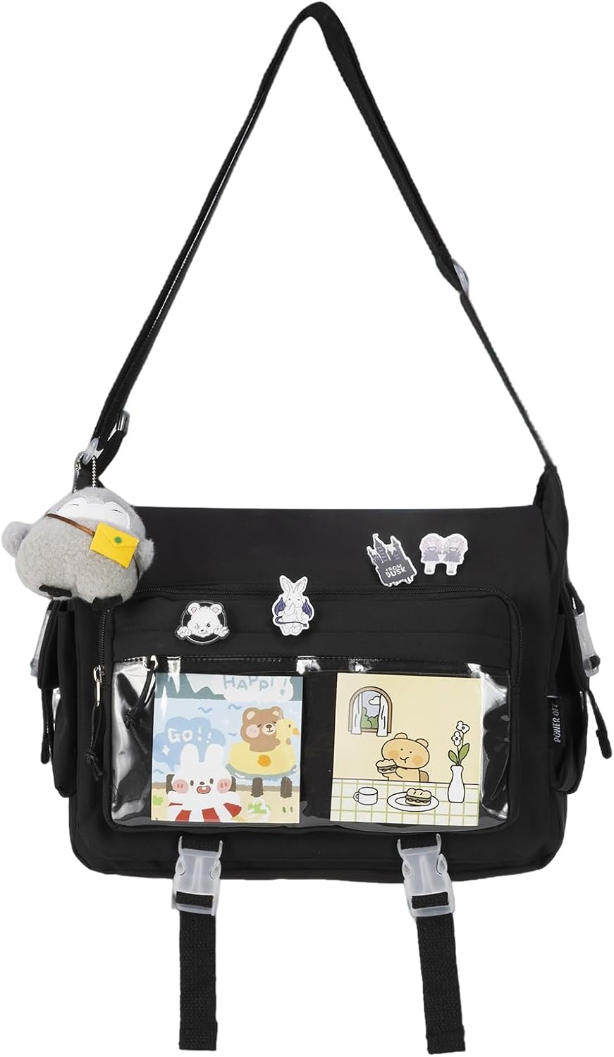 Modische Umhängetasche mit niedlichen Accessoires Casual Nylon Messenger Bag Leichte Handtasche und