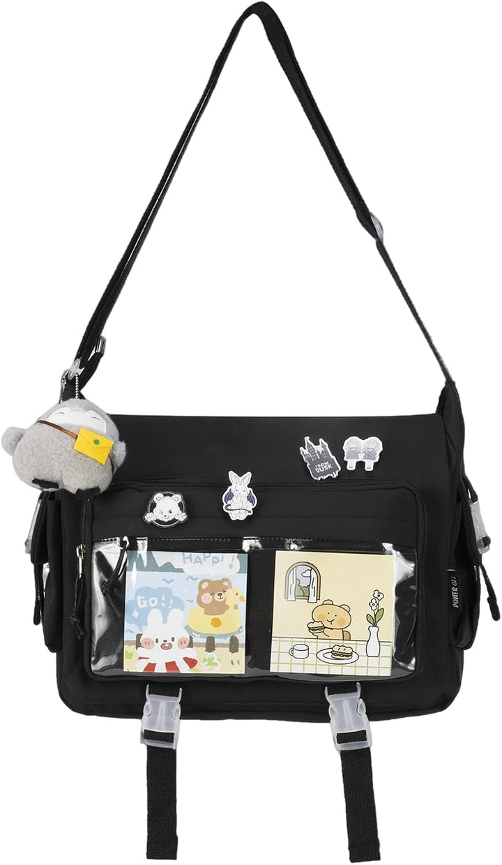 Modische Umhängetasche mit niedlichen Accessoires Casual Nylon Messenger Bag Leichte Handtasche und