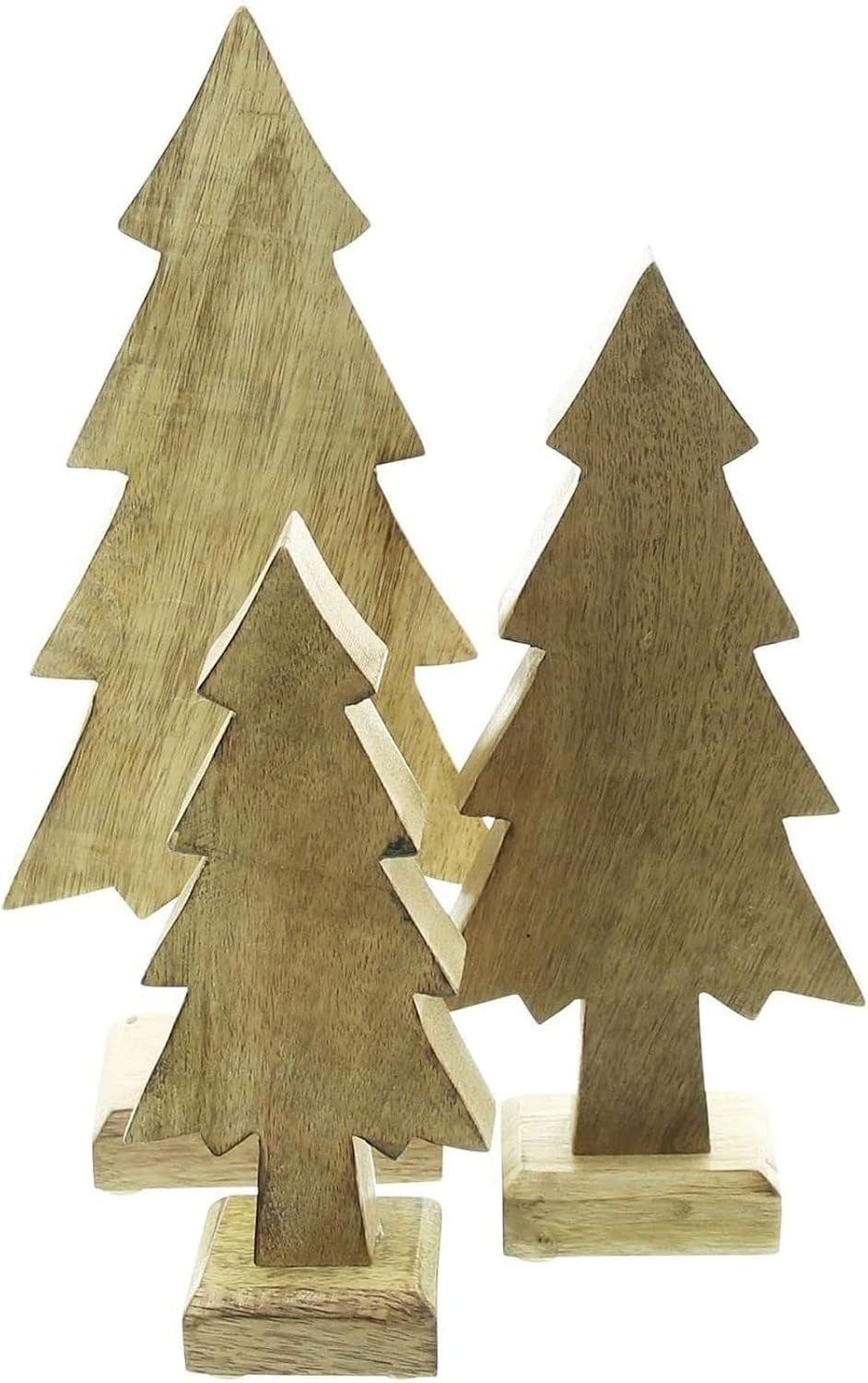 Dekoleidenschaft 3er Set Tannen aus Mango-Holz, 20 cm 25 cm 30 cm hoch, Tannenbaum, Dekofigur, Holzd