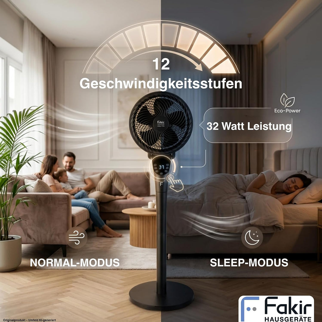 Fakir prestige VC° 550 2in1 Standventilator – leiser DC-Motor, 12 Stufen, schwarz Anthrazit, Anthraz