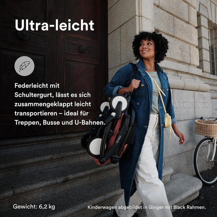 Stokke YOYO3 Kinderwagen ab 6 Monaten - Inklusive weissem Rahmen, Schwarzem Sitzkissen + Verdeck - B