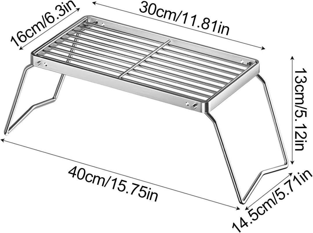 Grill Rack, Foldable Cooking Grid Tool, Portable Steel Griddle Base, Ideal for Yard, Gathering, Back