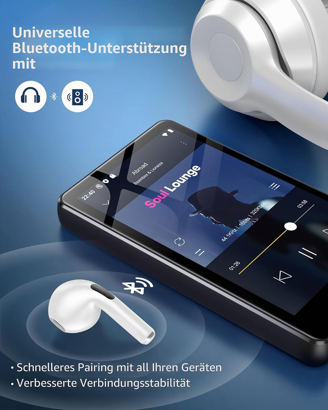 MP3 Player Spotify mit Bluetooth &amp; WLAN, 4,02 Zoll Touchscreen Musik Player