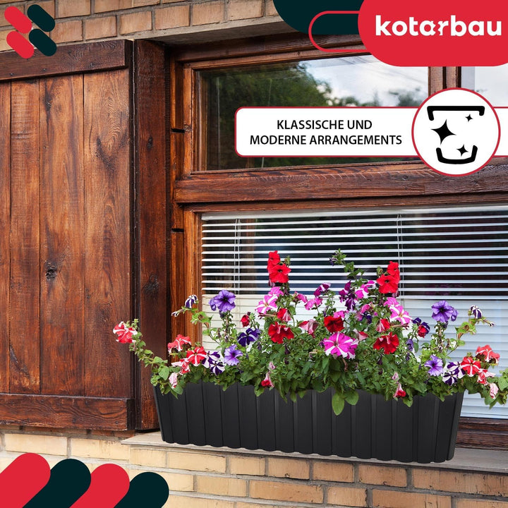 KOTARBAU® Blumenkasten für Balkon, 60 x 14 x 13 cm, Balkonkasten, Anthrazit 60 x 14 x 13 mm 4er Set