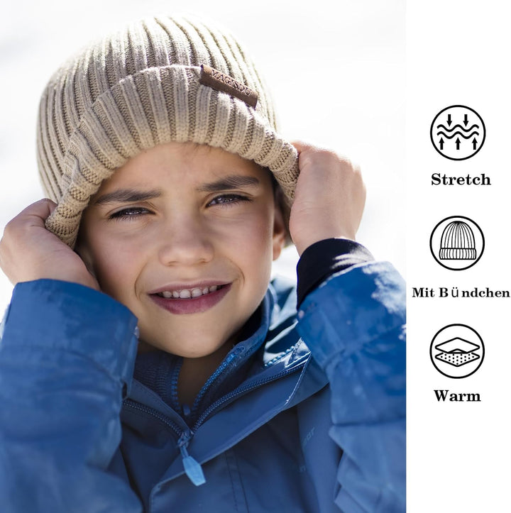 MAGISDU Baby Wintermütze Kinder Merino Mütze Jungen&amp;Mädchen Wollmütze Strickmütze Winter Beanie Ther