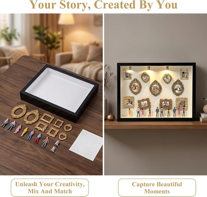 DIY Mini Museum Bilderrahmen, DIY Mini Museum Silhouette Box mit LED Licht Gold, Gold